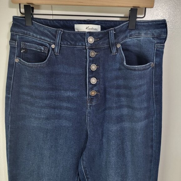 Kancan Womens SZ 11/29 Rainn Ultra High Rise Flare Jeans KC7138D Dark Button Fly - Picture 4 of 11